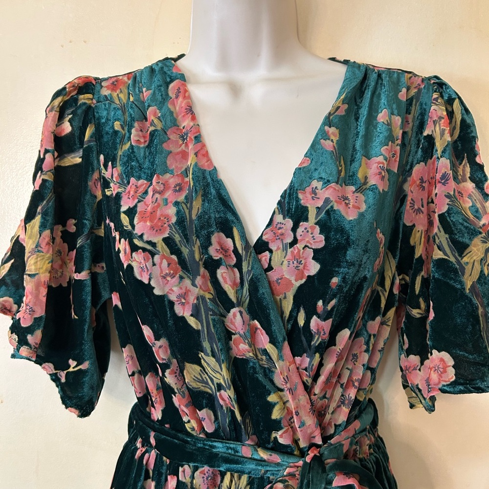 Baltic Born Green Floral Velvet Maxi Dress with Pink Flowers - Picture 4 of 12